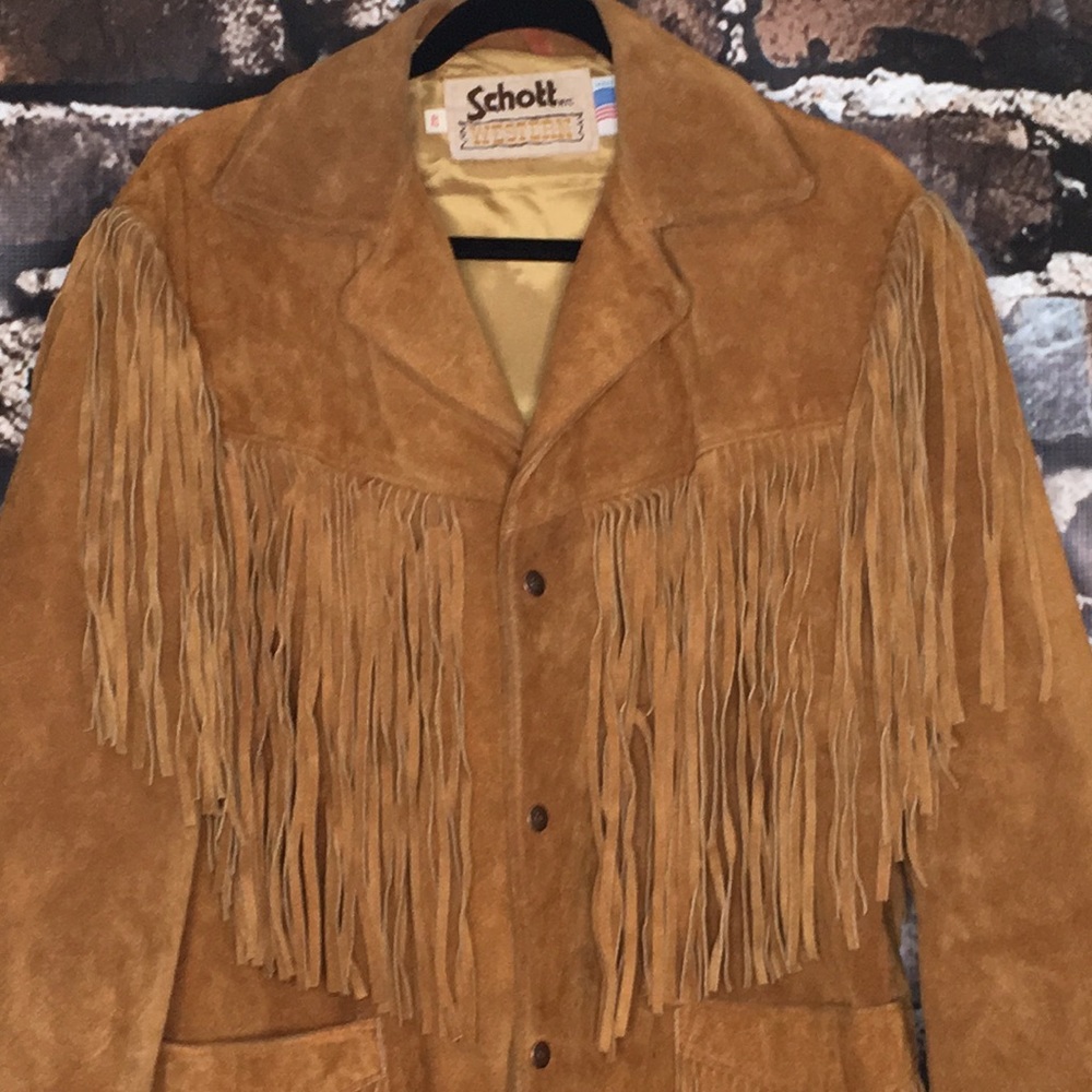 Schott leather coat jacket tan fringe western 42